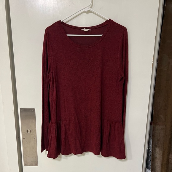 Caslon Tops - Caslon cozy fleece dark red peplum top